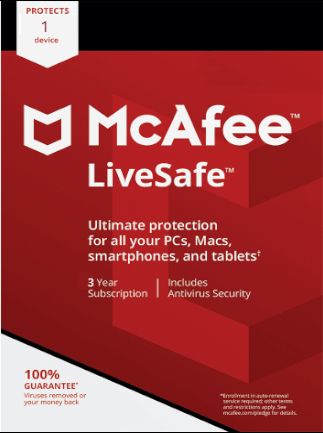 McAfee LiveSafe - Windows, macOS, Android, iOS - 5 Eszköz 1 Év
